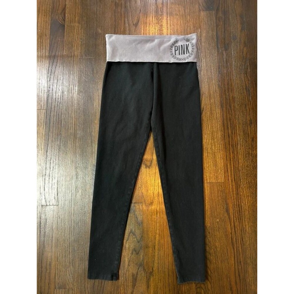 Victorias Secret Pink Foldover Yoga Pants Leggings Black Grey size S